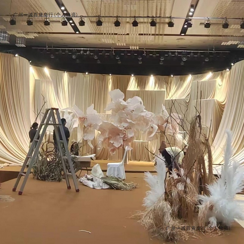 ~香槟牛奶丝婚庆弹力布韩式奶油风吊顶挂布婚礼纱幔背景布装饰布|undefined