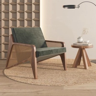 Rattan Nordic Seat Single Leisure Chair Log Wabi-Sabi Style Japanese Ash Wood Balcony Sofa Chair
