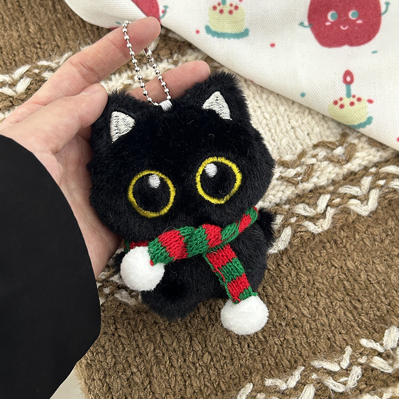 【크리스마스 스카프】전신 검은 고양이 인형