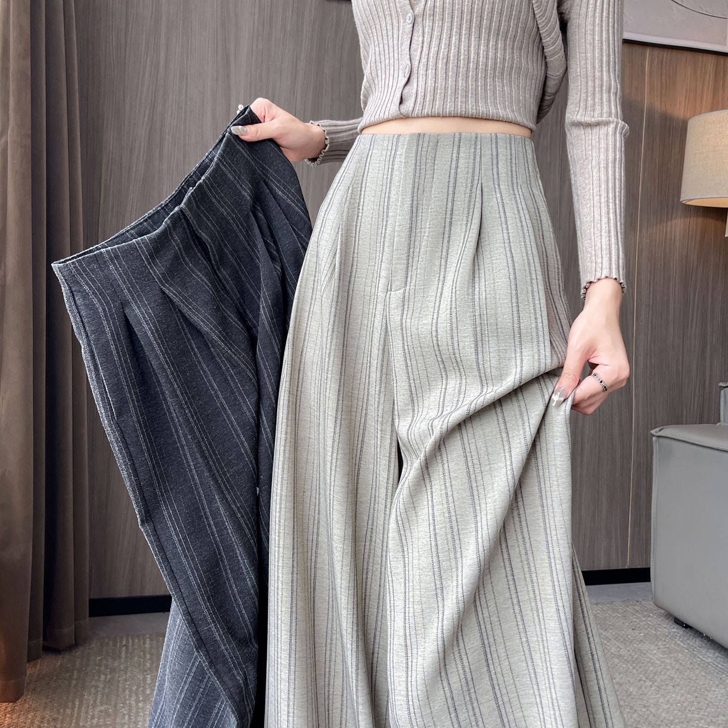 Striped Wide-Leg Pants for Women Spring and Autumn 2025 New Slim Versatile High-Waisted Drape Floor-Length Loose Casual Suit Pants