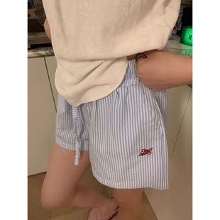 Striped Pants 2025 American Striped Drawstring Letter Embroidery Wide-Leg Shorts Men and Women Loose Summer Casual Pants