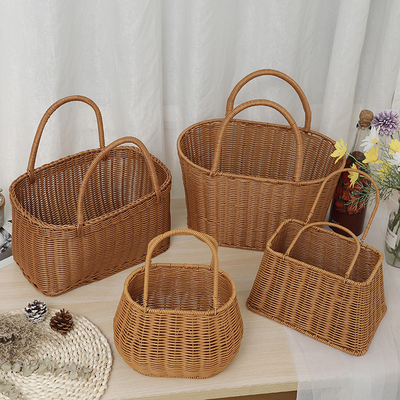 Mid-Autumn Festival Gardening Rattan Hand-Held Flower Pot Flower Basket Weaving Crafts Creative Classic Storage Basket Pastoral Style Storage