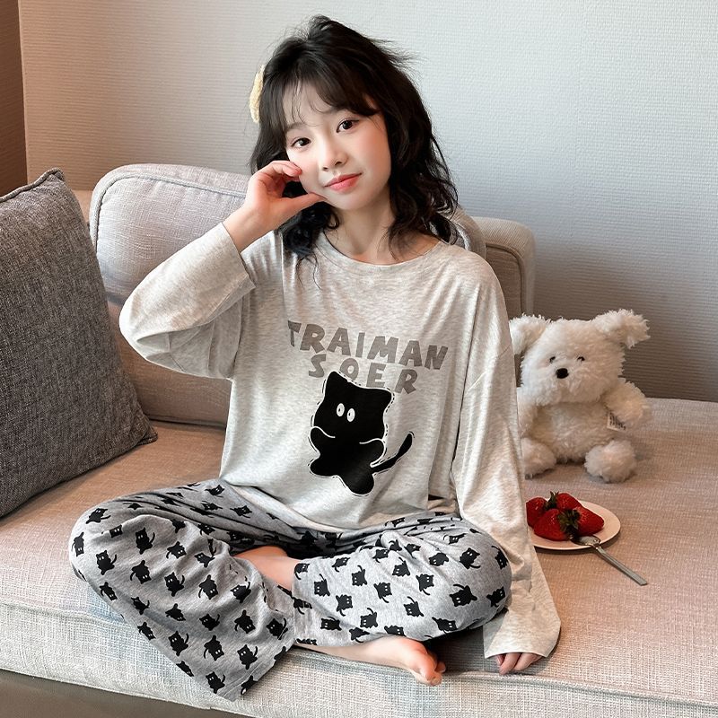 Modal Girls' Pajamas Spring and Autumn New Children's Home Wear Set Thin Stylish Long-Sleeve Top and Pants for Older Children