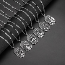 欧美跨境不锈钢复古十二星座吊坠项链男个性简约锁骨链饰品批发