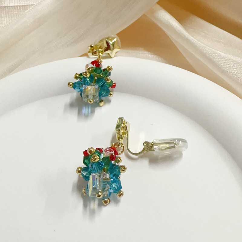 Boucles d'oreilles en perles faites à la main pour fille mignonne avec nœud rouge et sapin de Noël_voghion.com