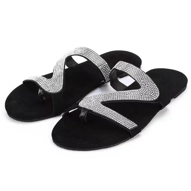 Women's Soft Soled Flat Sandal Open Toe Boho Stylish Beach Rhinestone Shoes Diamond Orthopedic Sandals_voghion.com