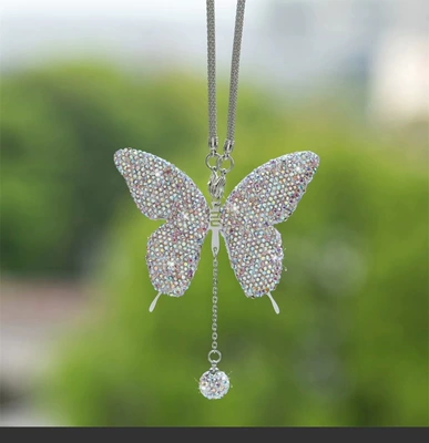 Cross-border car rearview mirror butterfly pendant car pendant car interior decoration pendant rhinestone pendant (Car hanging) - ab-butterfly-pendant