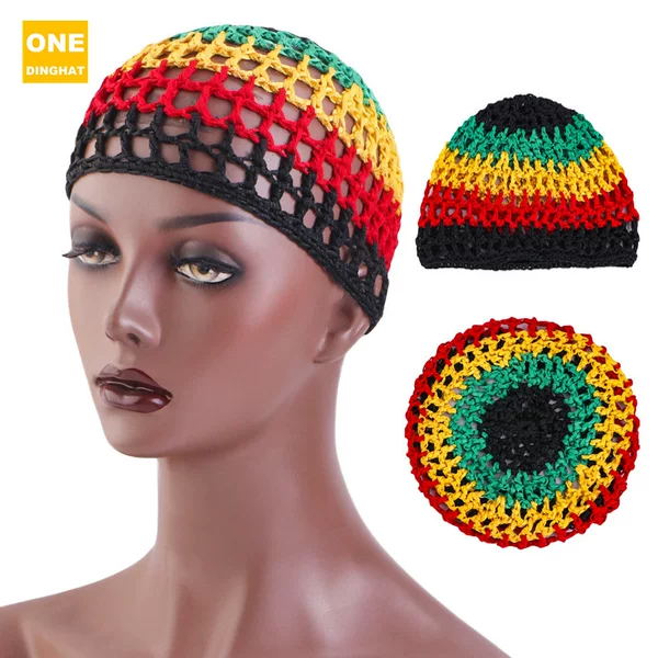 Jamaican hair net red yellow black green color hand crocheted net cap hair care net head cover FW-13