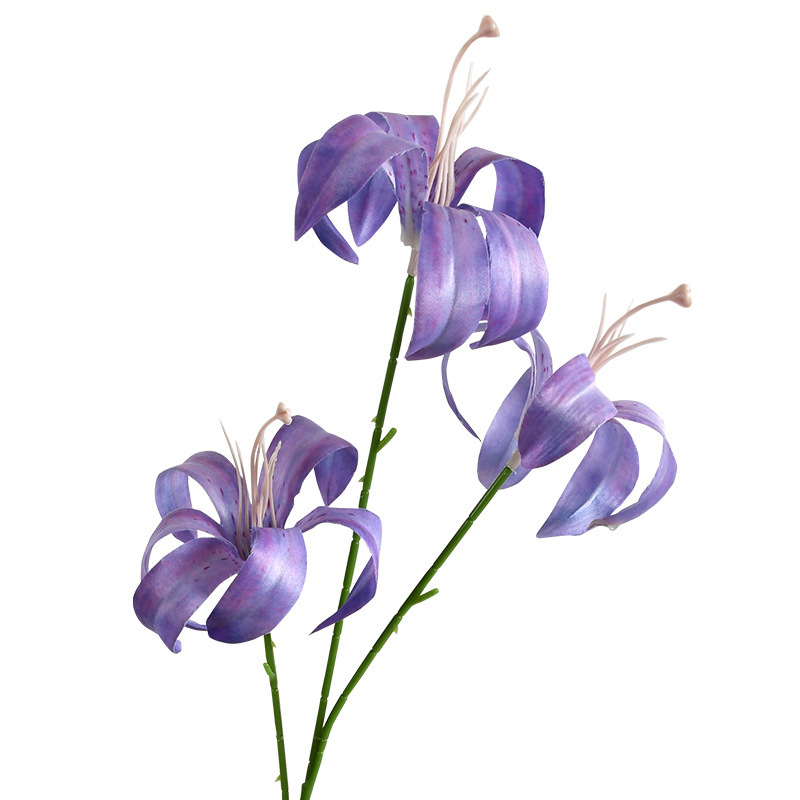 仿真花3头金百合3D打印萱草百合婚礼婚庆酒店插花花艺花排莫奈风|undefined