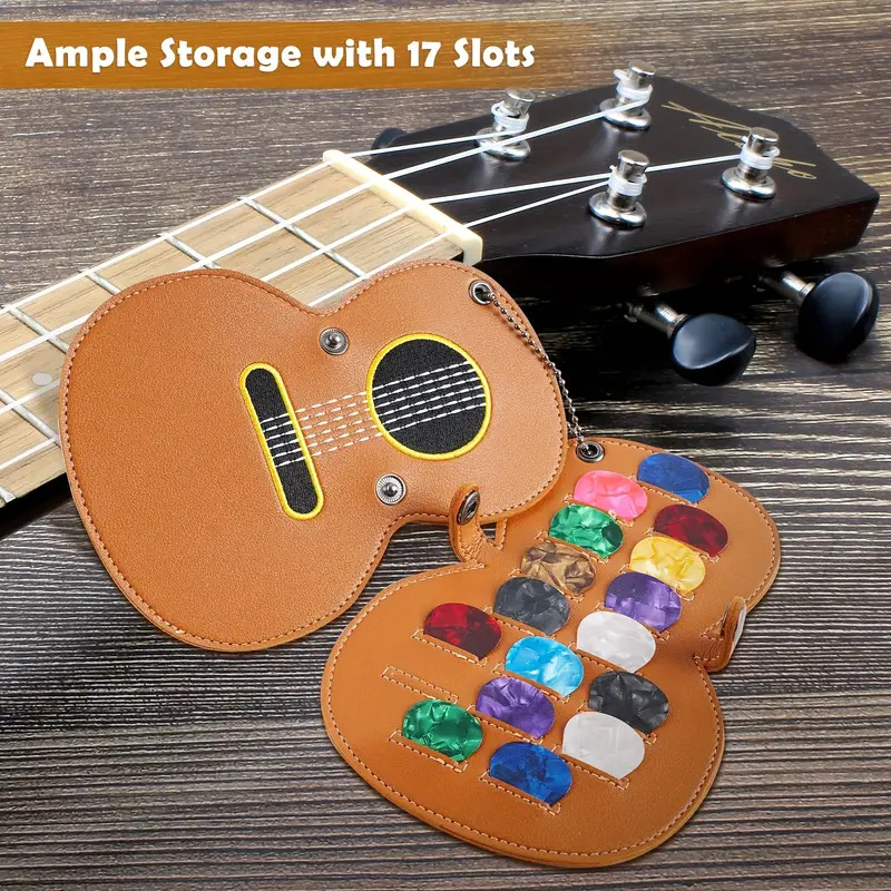 跨境现货皮革刺绣吉他拨片收纳皮套大容量乐器拨片配件皮革保护套