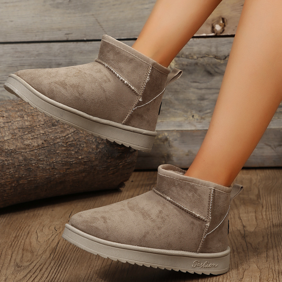 Women's Winter Suede Ankle Snow Boots Flat Warm Retro Style_voghion.com