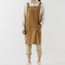 日式时尚新款纯棉围裙幼儿园家用厨房女背带工作服棉质布料男
