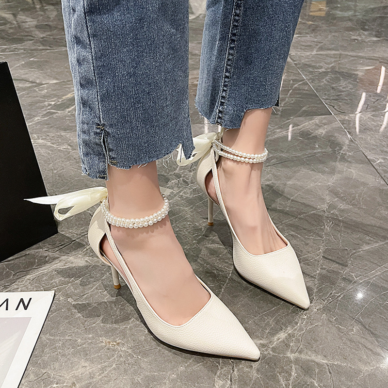 Einfarbige, spitze High Heels für Damen im neuen Sommer- und Herbstdesign 2024, hohle Sandalen mit schmalem Absatz und flachem Mund_voghion.com