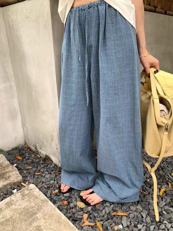 水洗牛仔棉抽绳阔腿裤女夏季薄款松弛感宽松显瘦休闲裤百搭拖地裤|undefined