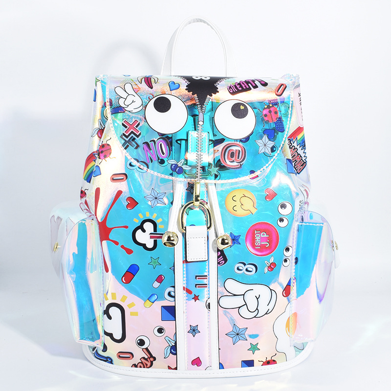 Mochila de gelatina de PVC que cambia de color con material láser de gran capacidad, bolso de viaje unisex 2391 #