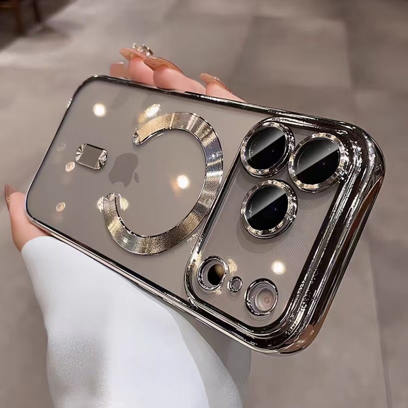 Funda para iPhone 17 con galvanoplastia y adhesión magnética MagSafe, compatible con Apple 16 Pro Max, cubierta transparente de cobertura total 15.