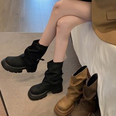 裤管靴女士2025早秋新款时尚复古粗跟炸街机车靴秋厚底美拉德短靴