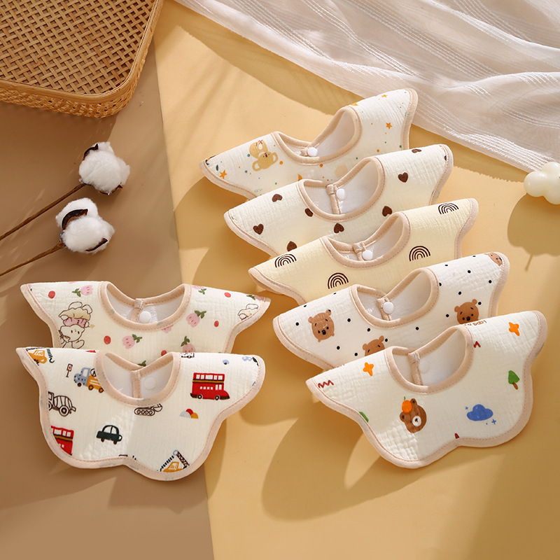 saliva towel crepe waterproof class a newborn baby petal bib cotton autumn and winter children's eating cartoon bib