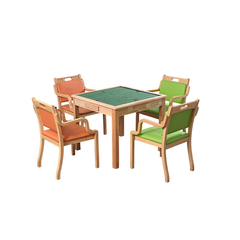 家用棋牌桌1桌4椅养老院多功能胡桃色中式正方形实木麻将桌象棋桌|undefined