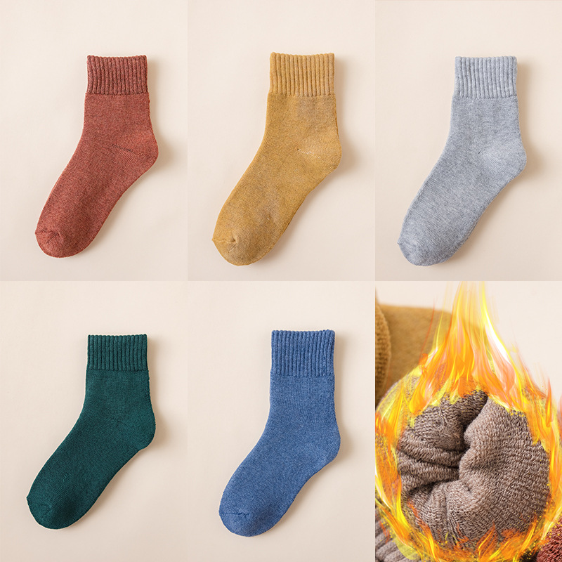 Calcetines calcetines Terry de invierno para hombres forrados de lana gruesa de color sólido calcetines de media pantorrilla calcetines de toalla paralelos cálidos calcetines de dos barras al por mayor