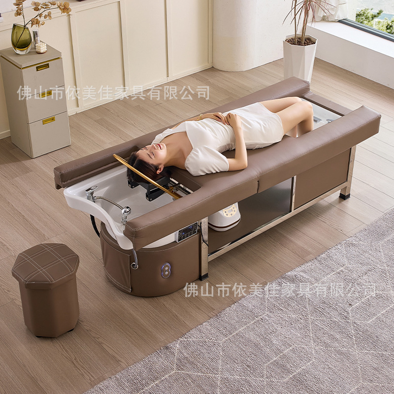 Cama eléctrica elevadora multifuncional para salón de belleza, cama de lavado de cabello, cama de masaje para terapia de cabeza, cama de masaje y cama de fumigación para circulación de agua