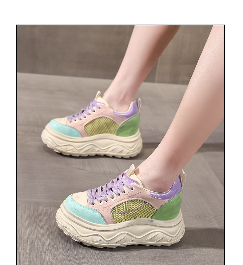Giày thể thao nữ đế dày tăng chiều cao sneaker trắng cổ thấp — Xám trắng chi tiết 9