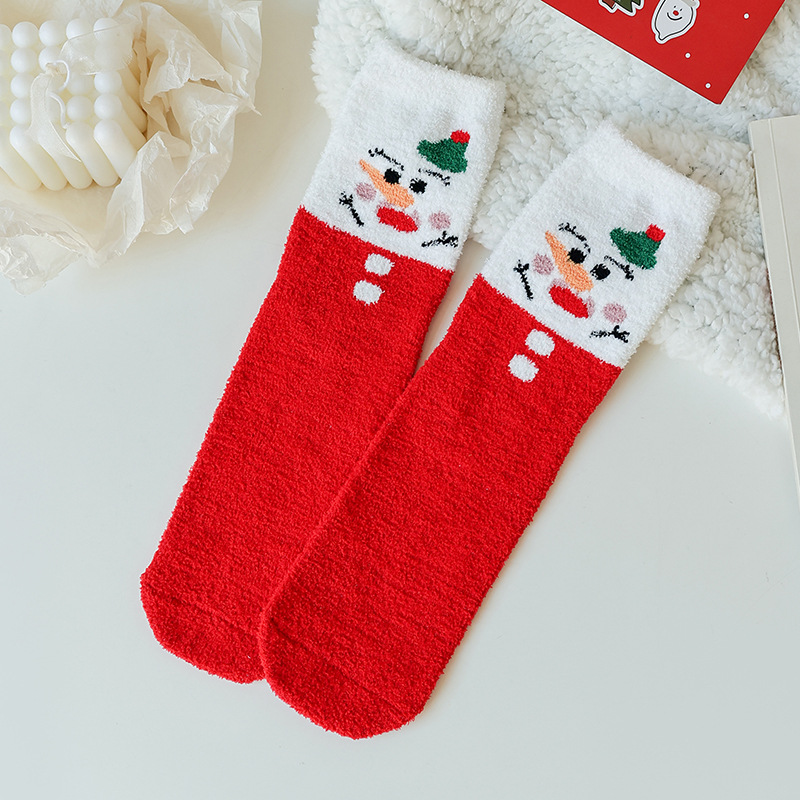 Calcetines de terciopelo bilaterales de Navidad creativa calcetines de media pantorrilla de dibujos animados Otoño e Invierno calcetines de Navidad europeos y americanos calcetines de media pantorrilla rectos de Santa Claus
