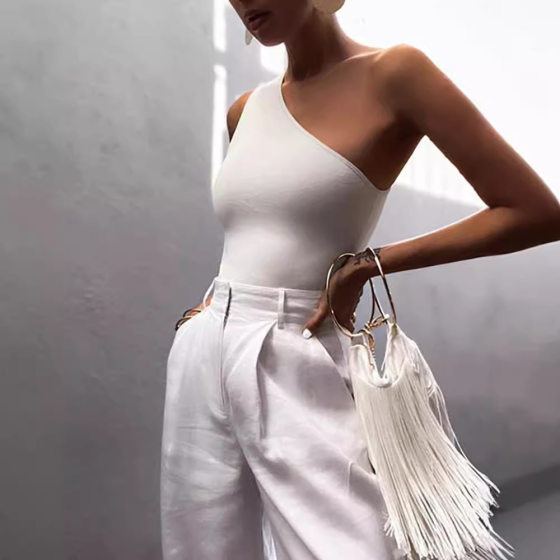 Cross-border European and American Explosions ebay Nightclub Sports Shoulder without Steel Ring Sling Wrapped Chest Women's Slant Shoulder Vest