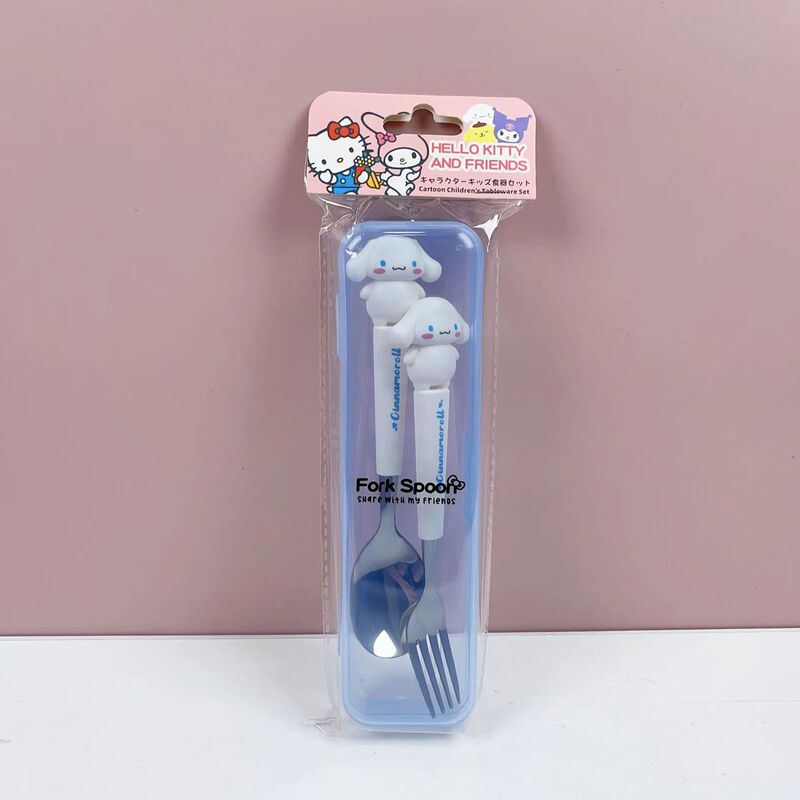 2025新型学生クロミハンドル携帯アニメ子供食器2点セットステンレス食器フォークスプーン|undefined