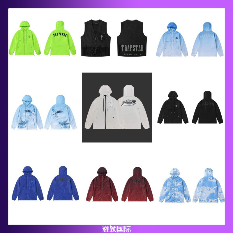 Foreign Trade Cross-Border Autumn and Winter Trapstar Letter Embroidered Zipper Hooded Windbreaker Men's and Women's Loose Jacket Wholesale