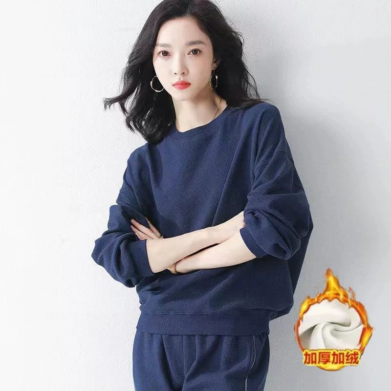 Осенний и зимний спортивный набор женский осенний и зимний новый модный теплый кашемировый повседневный свитер с длинными рукавами