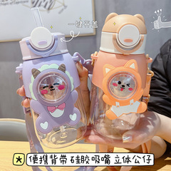 夏季新款學生水杯兒童吸管杯便攜防摔防漏可愛創意公仔塑料杯批發