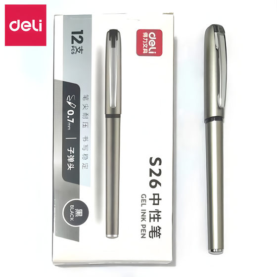 Deli genuine goods business neutral pen S26A office black water pen 0.7mm sign pen large capacity carbon pen wholesale