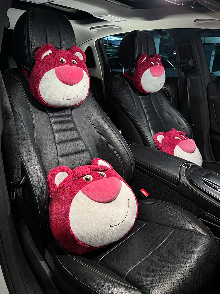 자동차 허리 쿠션 허리 보호 귀여운 딸기 곰 2024 새로운 자동차 허리 좌석 허리 지원 허리 보호 유물을 운전