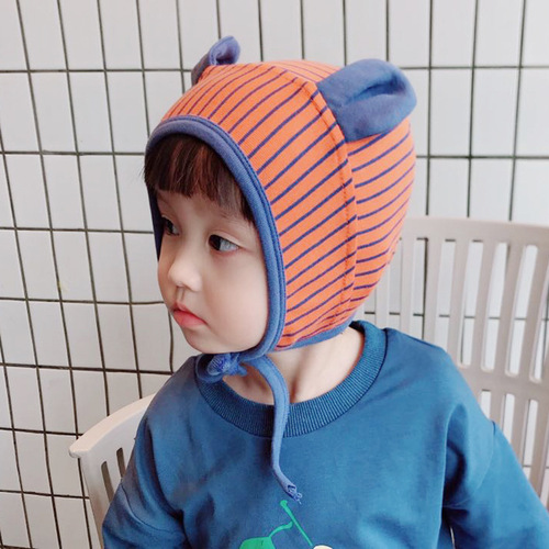 Class A new autumn and winter children's hats, color-blocked ears, cute baby hats, cotton infant hats