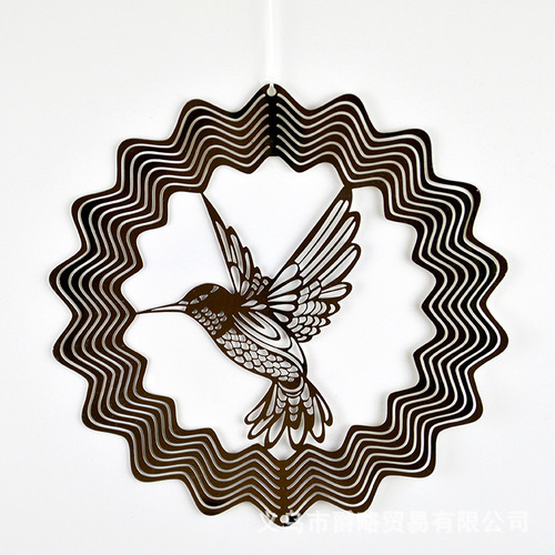 kinetic stainless steel rotating wind chime 3D metal sheet hummingbird wind wheel garden courtyard decorative art