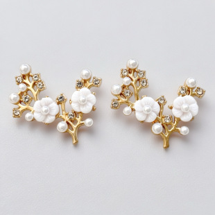 New Antique Style Bridal Plum Blossom Style Tree Branches Flower Inlaid with Diamonds and Pearl Branches DIY Fan Jewelry Accessories Wholesale