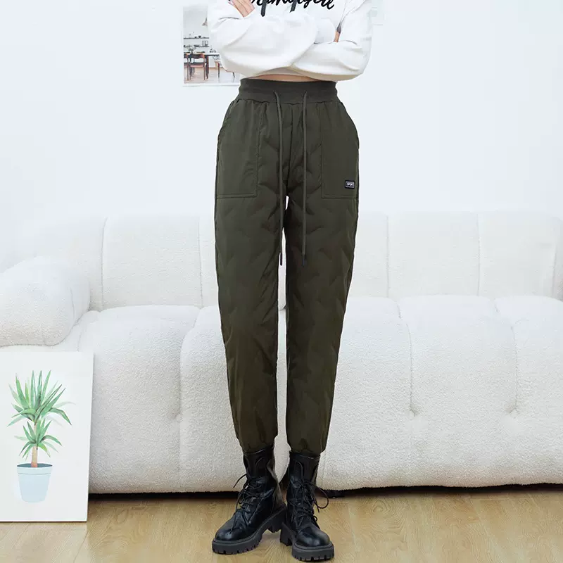 冬季情侣加厚白鸭绒羽绒裤女外穿加绒大码束脚裤休闲高腰保暖棉裤