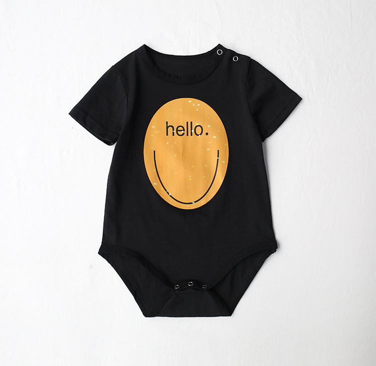 En stock impreso gran cara sonriente 2021 ropa infantil de verano coreano nuevos niños Camiseta de manga corta bebé mameluco del bebé