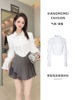 Fitted brace, white autumn cute shirt, puff sleeves, long sleeve, suitable for teen