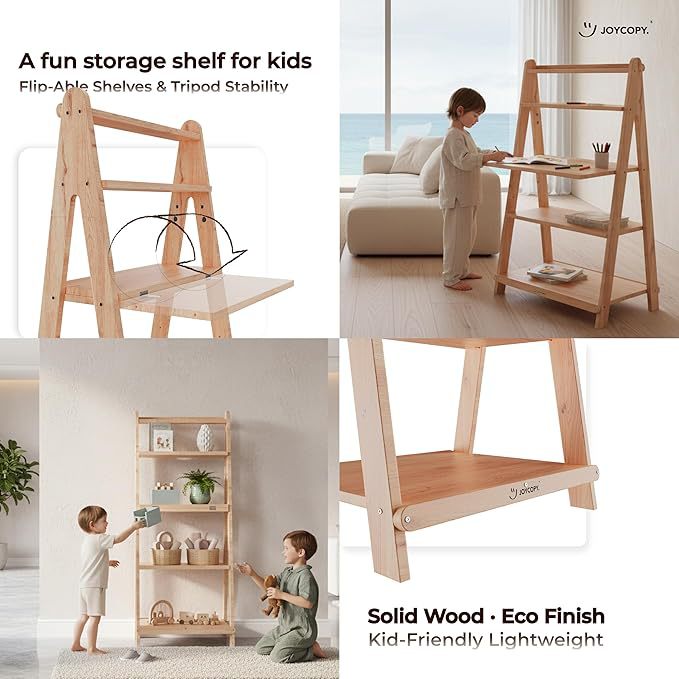 Estantes de libros para niños de madera volátiles de madera de pino en forma de un estante de almacenamiento trapezoidal transfronterizo para apoyar un agente image 3
