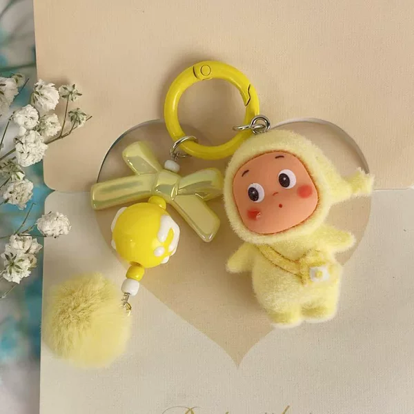 Flocked Star-Shaped m Bead Keychain Doll Pendant DIY Phone Charm Plush Toy Creative Decoration