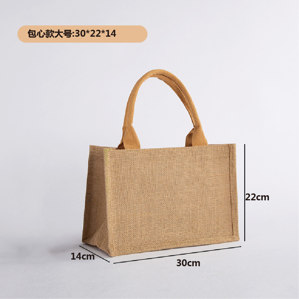 Spot bolsa de lino portátil con núcleo en blanco publicidad publicidad bolsa de lino de imitación patrón de impresión en color personalizado personalizado