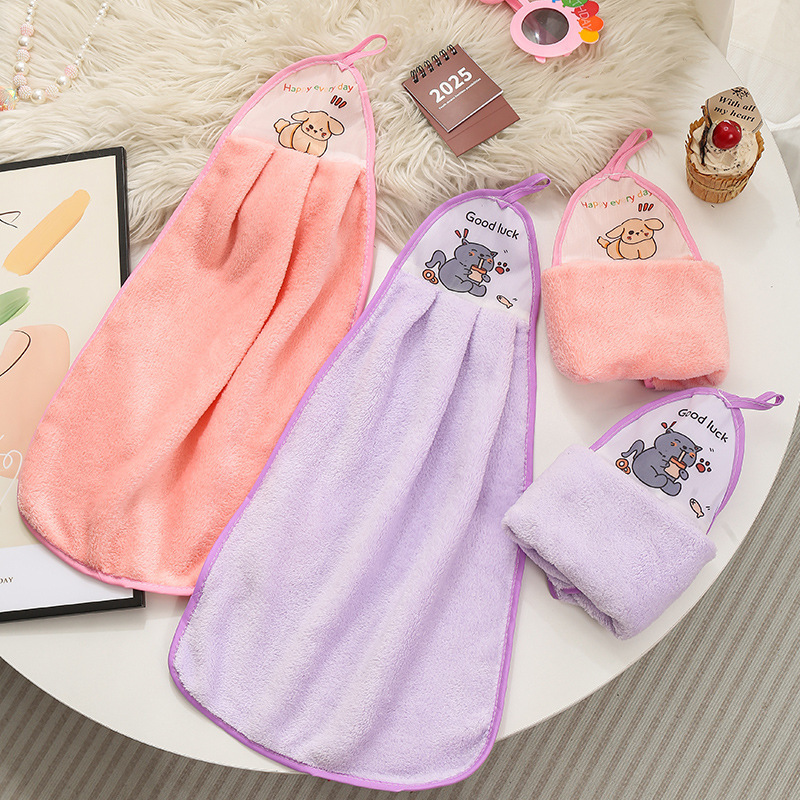 Cartoon Absorbent Hand Towel, Home Hanging Coral Velvet Dishwashing Cleaning Rag, Car Balcony Decontamination Scouring Pad Cartoon Absorbent Hand Towel, Home Hanging Coral Velvet Dishwashing Cleaning Rag, Car Balcony Decontamination Scouring Pad