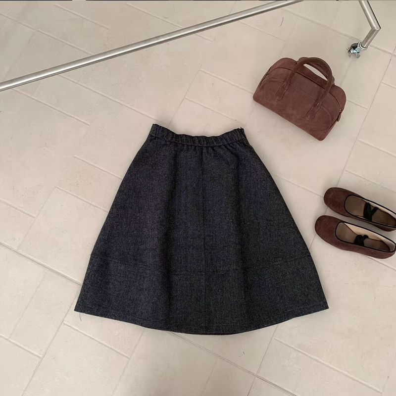 韩系A版花苞裙2025秋冬新款大码显瘦中长裙巨藏肉松紧半身裙呢子