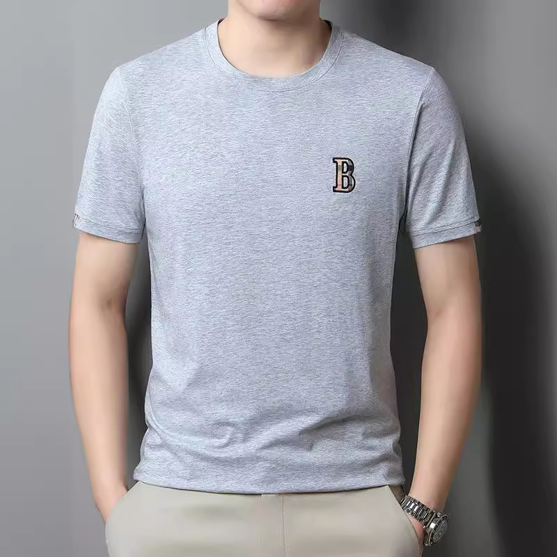 Summer Men's Casual Short Sleeve Trendy Fashion Men's Clothing for Young and Middle-Aged Round Neck Solid Color Cotton T-Shirt New Simple T-Shirt