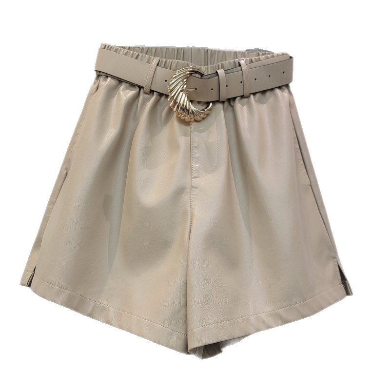 Pantalones Cortos A-Line de Cuero PU de Cintura Alta para Mujer