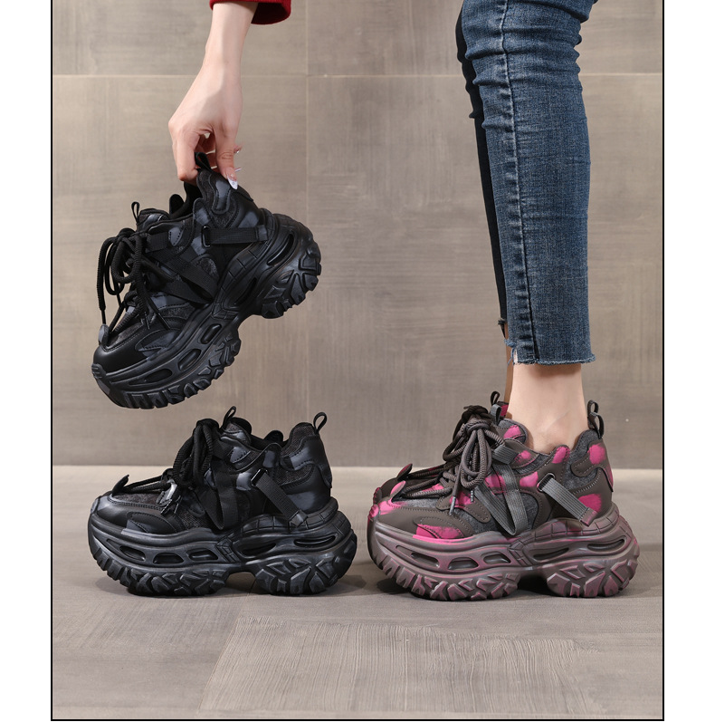 Giày sneaker nữ chunky đế dày nâng chiều cao phong cách Hàn Quốc — màu đen chi tiết 17