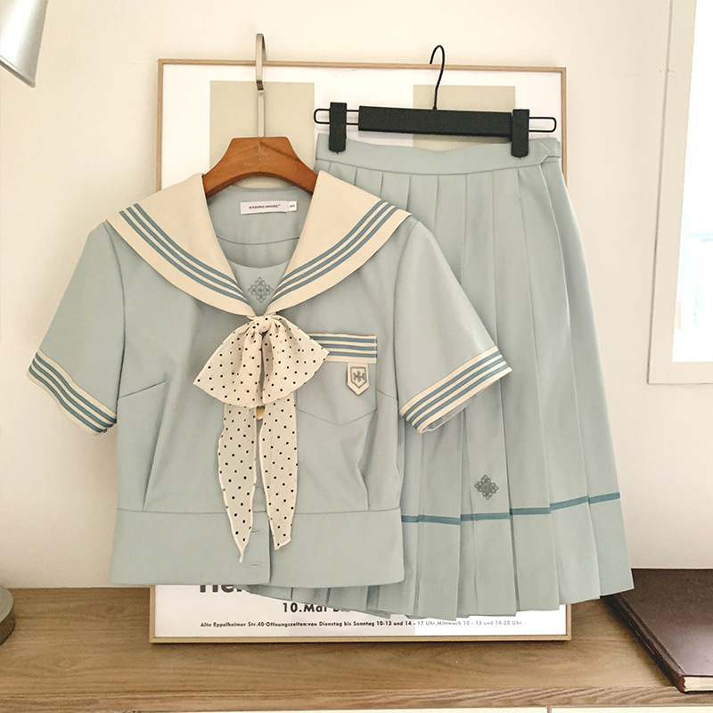 【ジェンビーンズストーリー】Butterfly Girl ミントホワイト ショートサマー セーラー JK 制服 女性スーツ カレッジスタイル T003|undefined