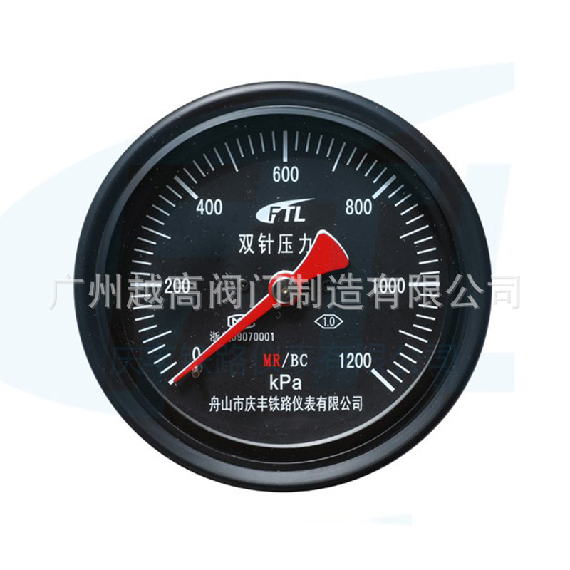 FTL舟山市庆丰铁路仪表有限公司YCS100-IV双针压力表MR/BC1200KPa